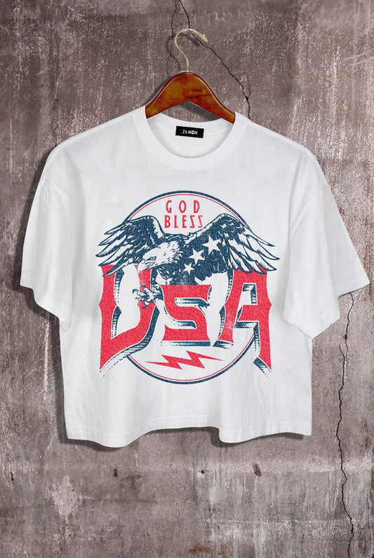 Cropped T-Shirt - God Bless USA
