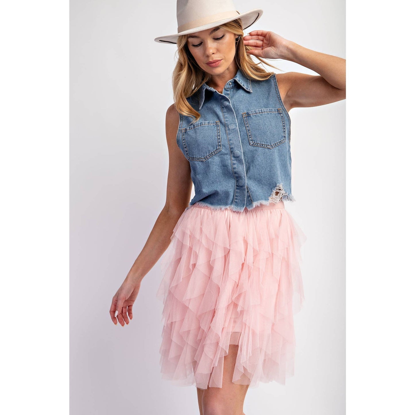 Top- Denim Washed Sleeveless