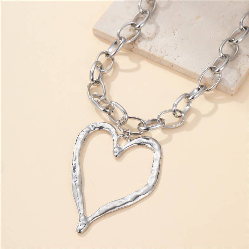 Necklace - Statement Hammered Open Heart