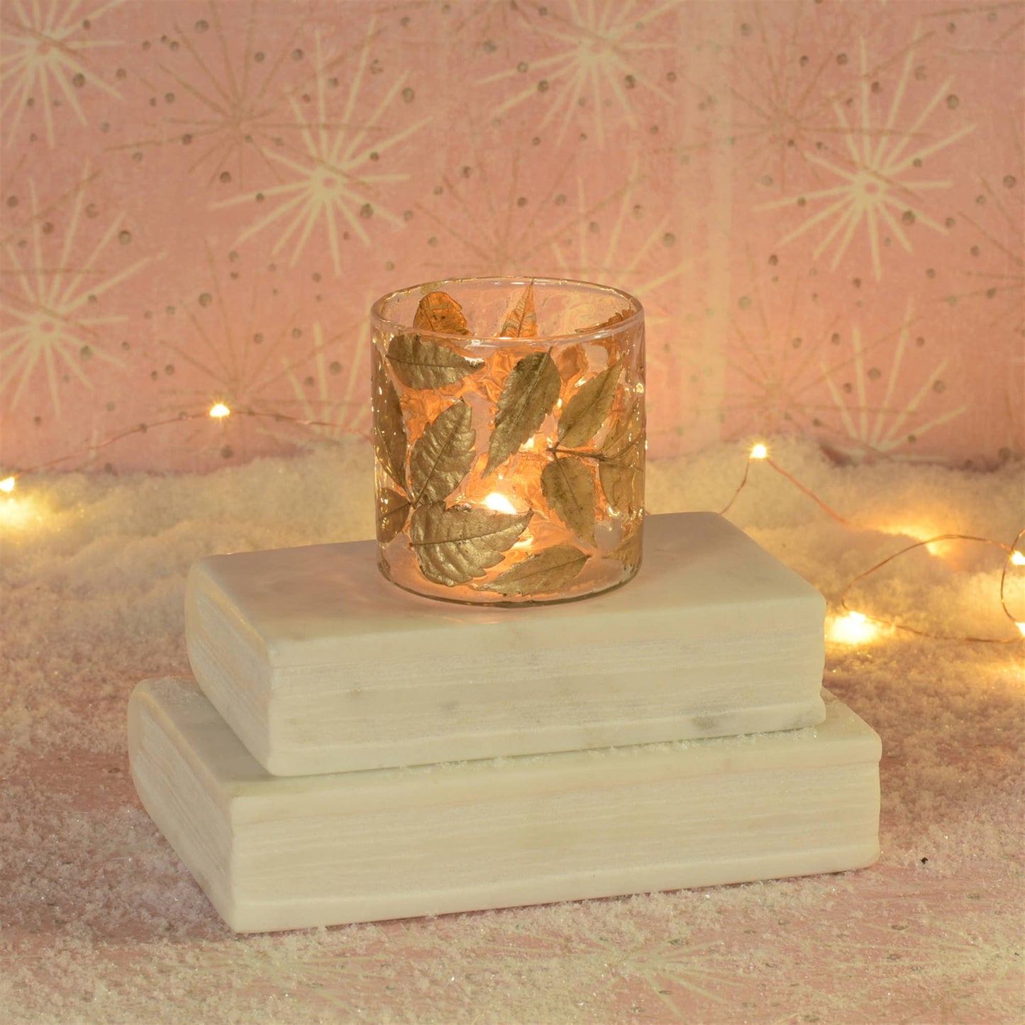 Enameled Gold Leaf Hurricane - Sm - Gold Leaves