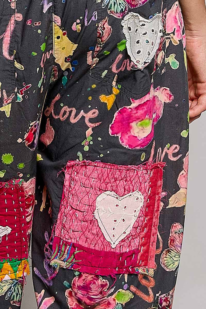 Pant- Heart Star Patch Elastic Waistband Lace Trim