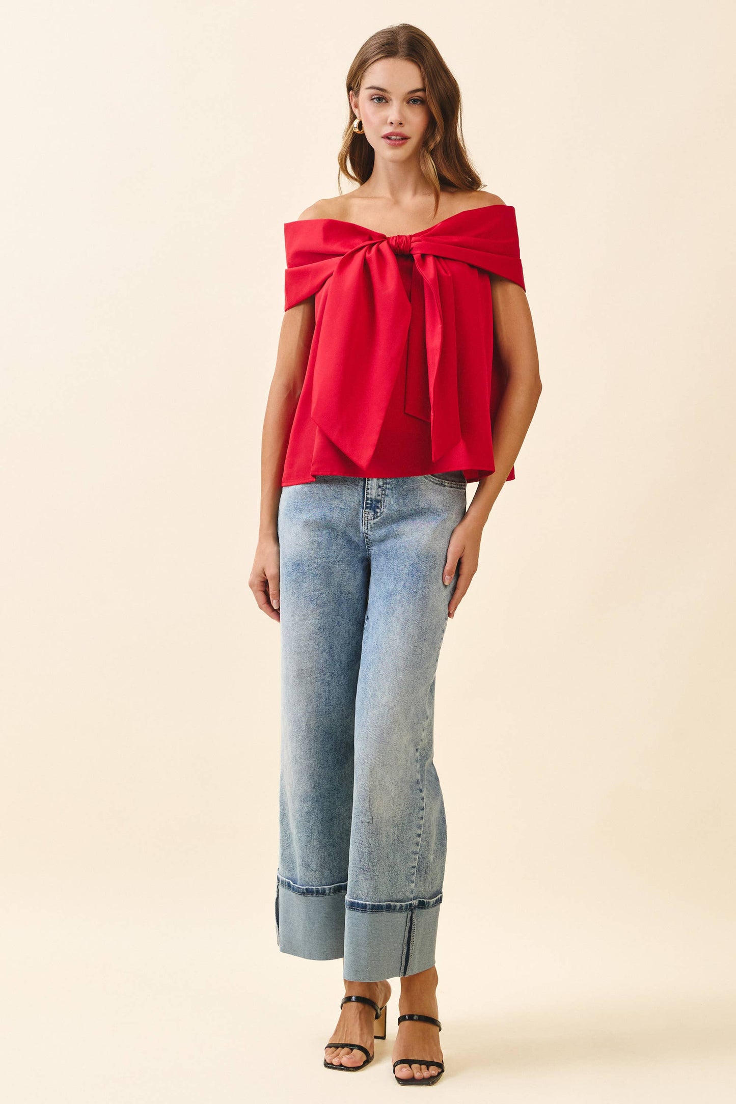 Top- Bow Accented Off The Shoulder
