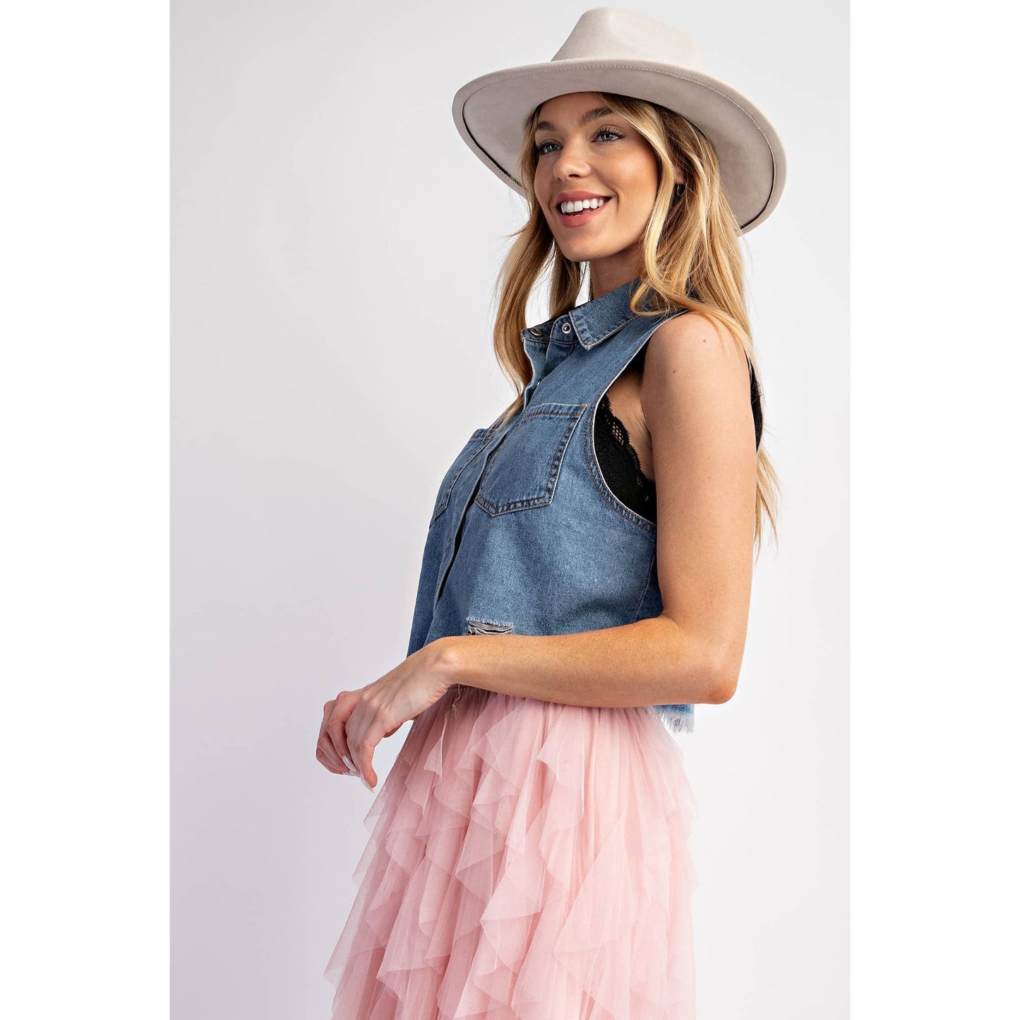 Top- Denim Washed Sleeveless