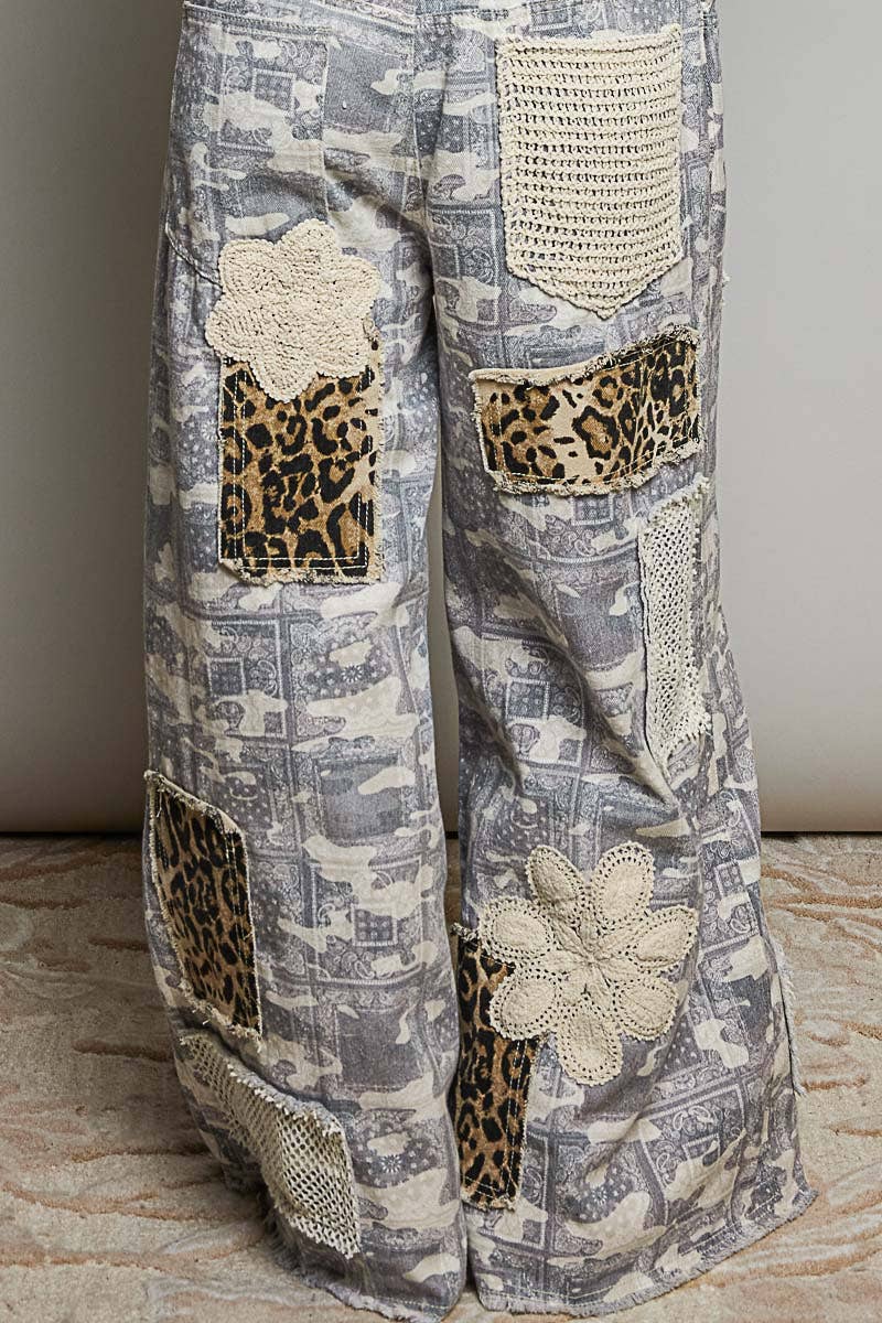 Overall - Crochet Contrast Patch Detail Chest Pocket Woven