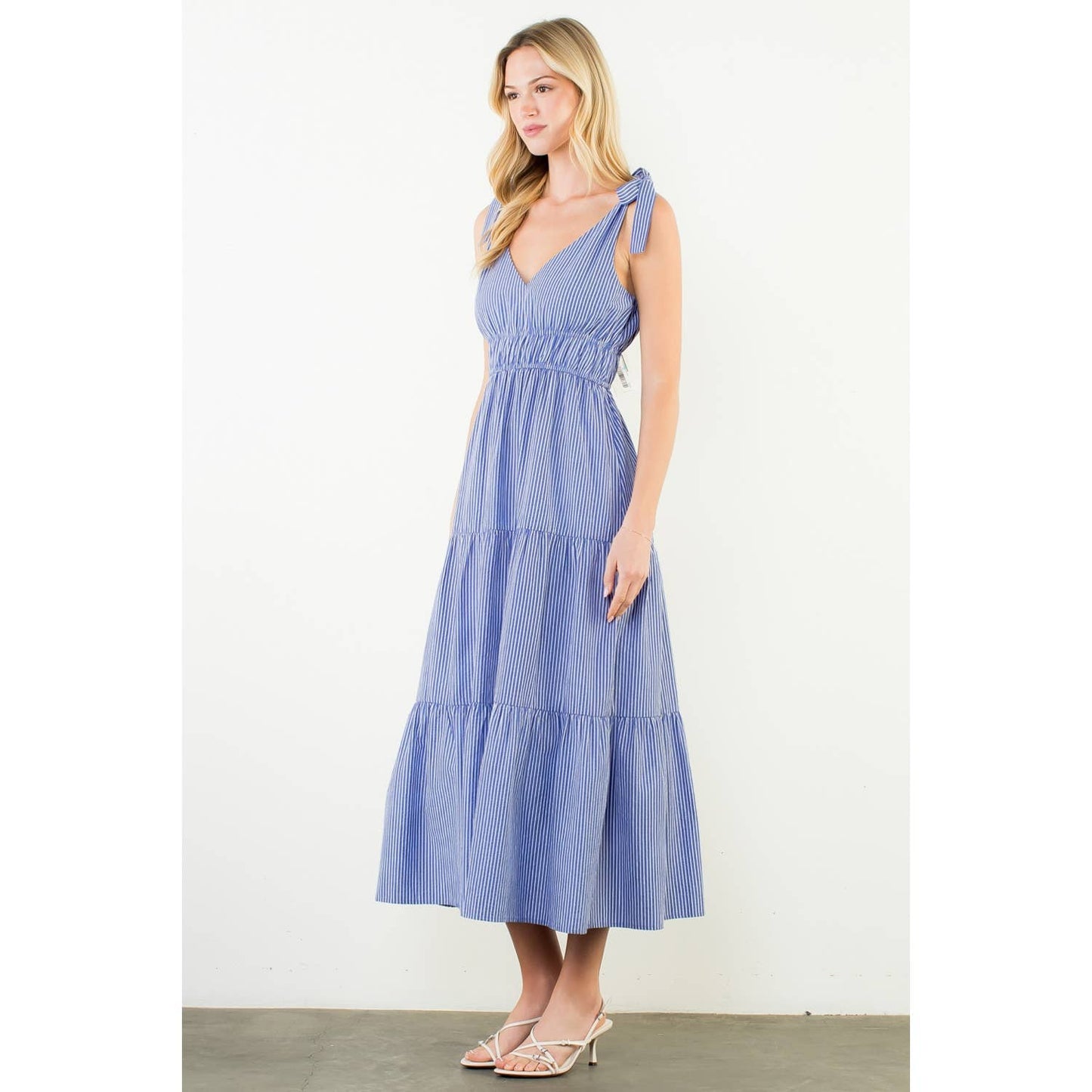 Dress - Tie Strap Striped Tiered Maxi
