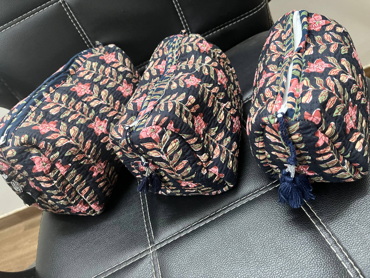 Cosmetic Bag- Assorted Block Printed Cotton