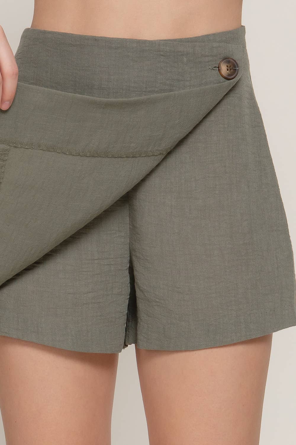 Front Button Detail Side Zipper Closure Linen Effect Skort