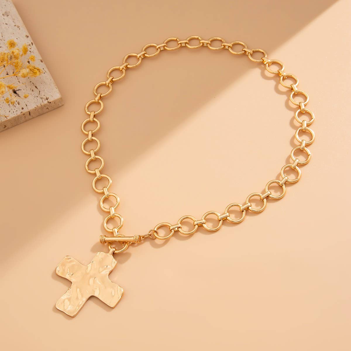 Necklace - NOTABLE HAMMERED CROSS FRONT TOGGLE