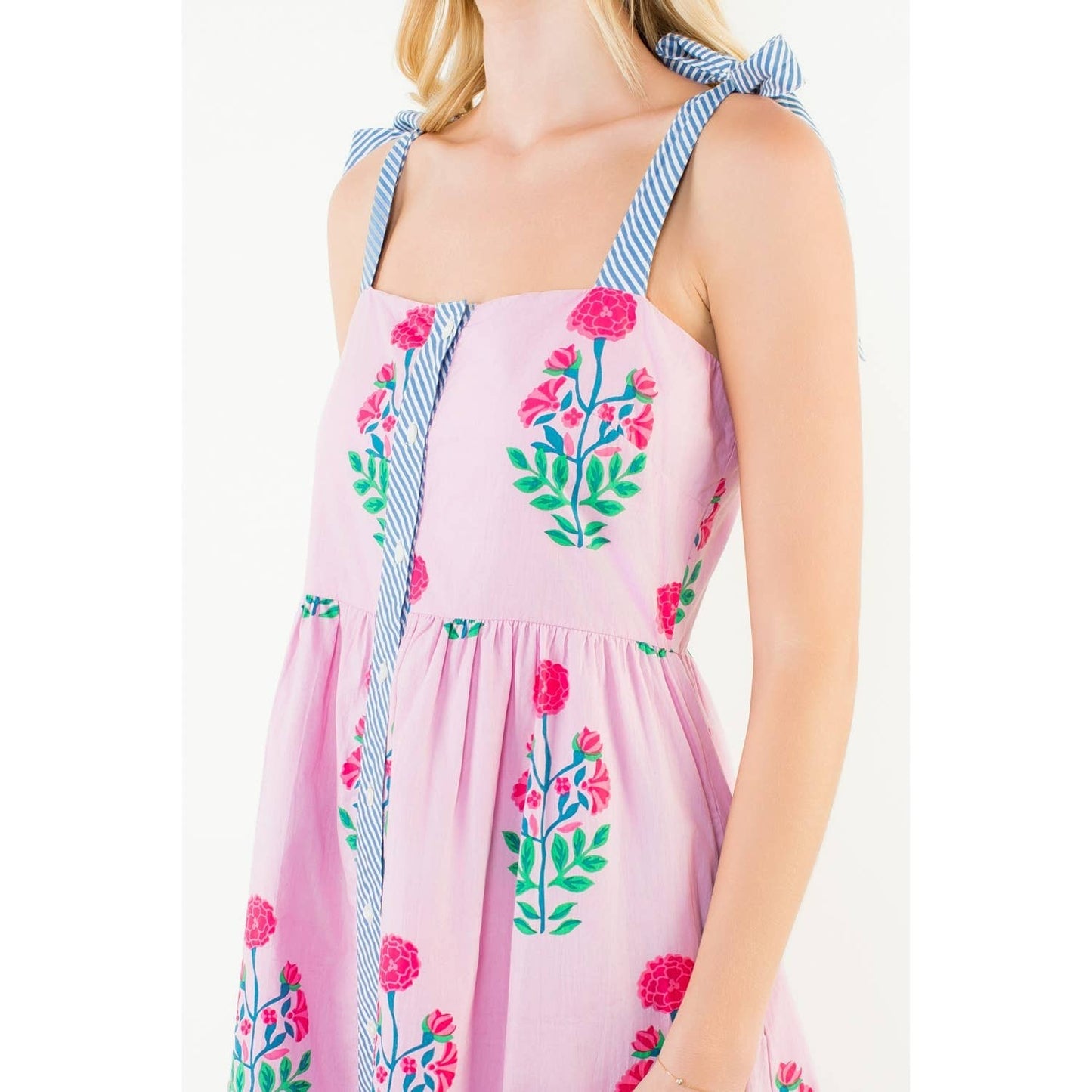 Dress - Tie Strap Floral Pattern Midi