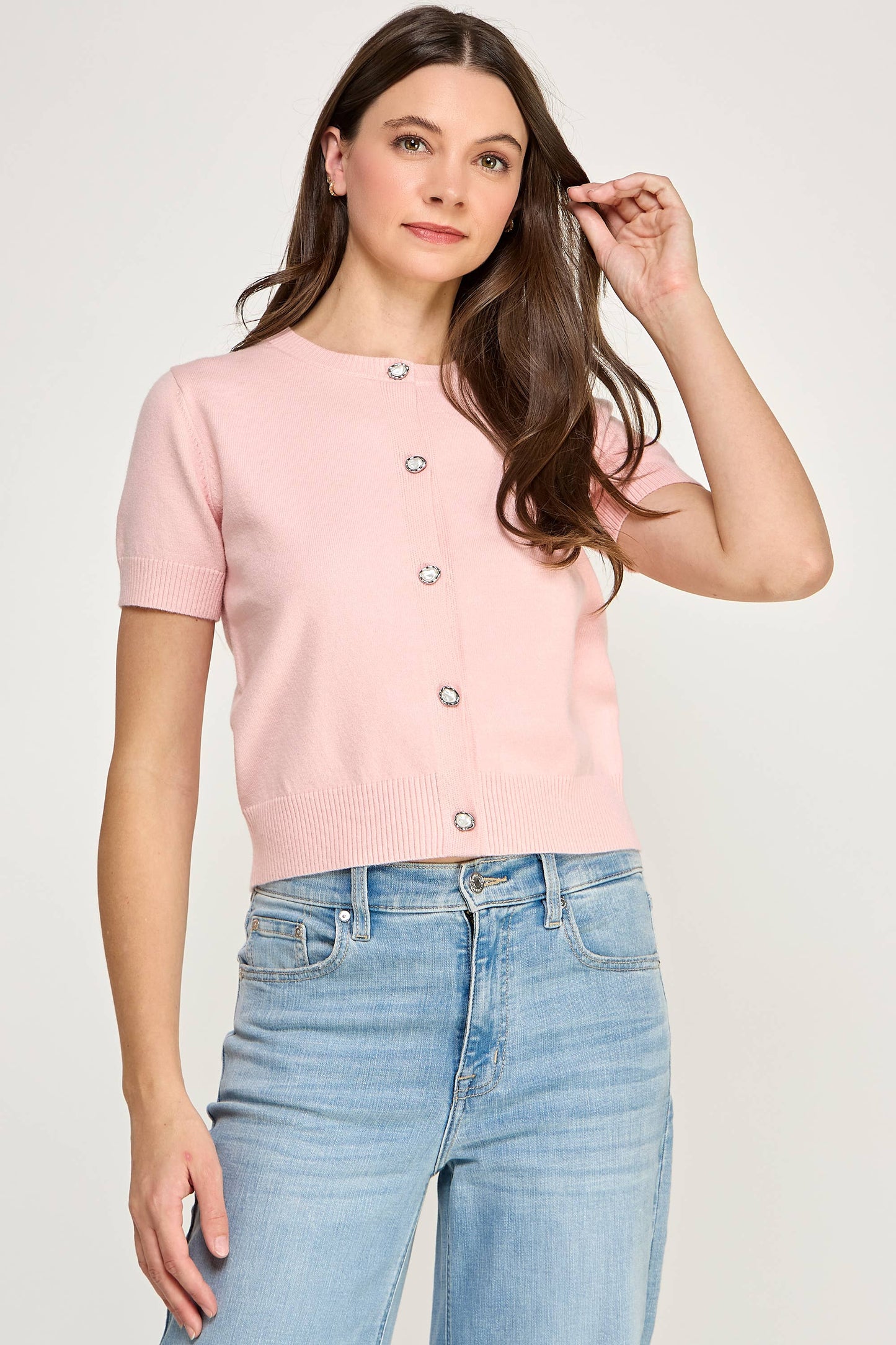 Cardigan- Pink Short Sleeve