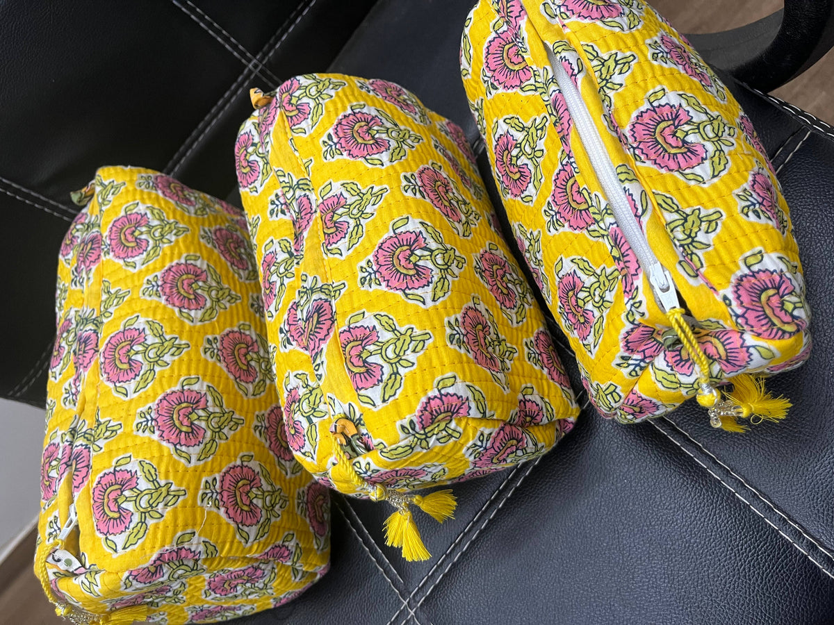 Cosmetic Bag- Assorted Block Printed Cotton