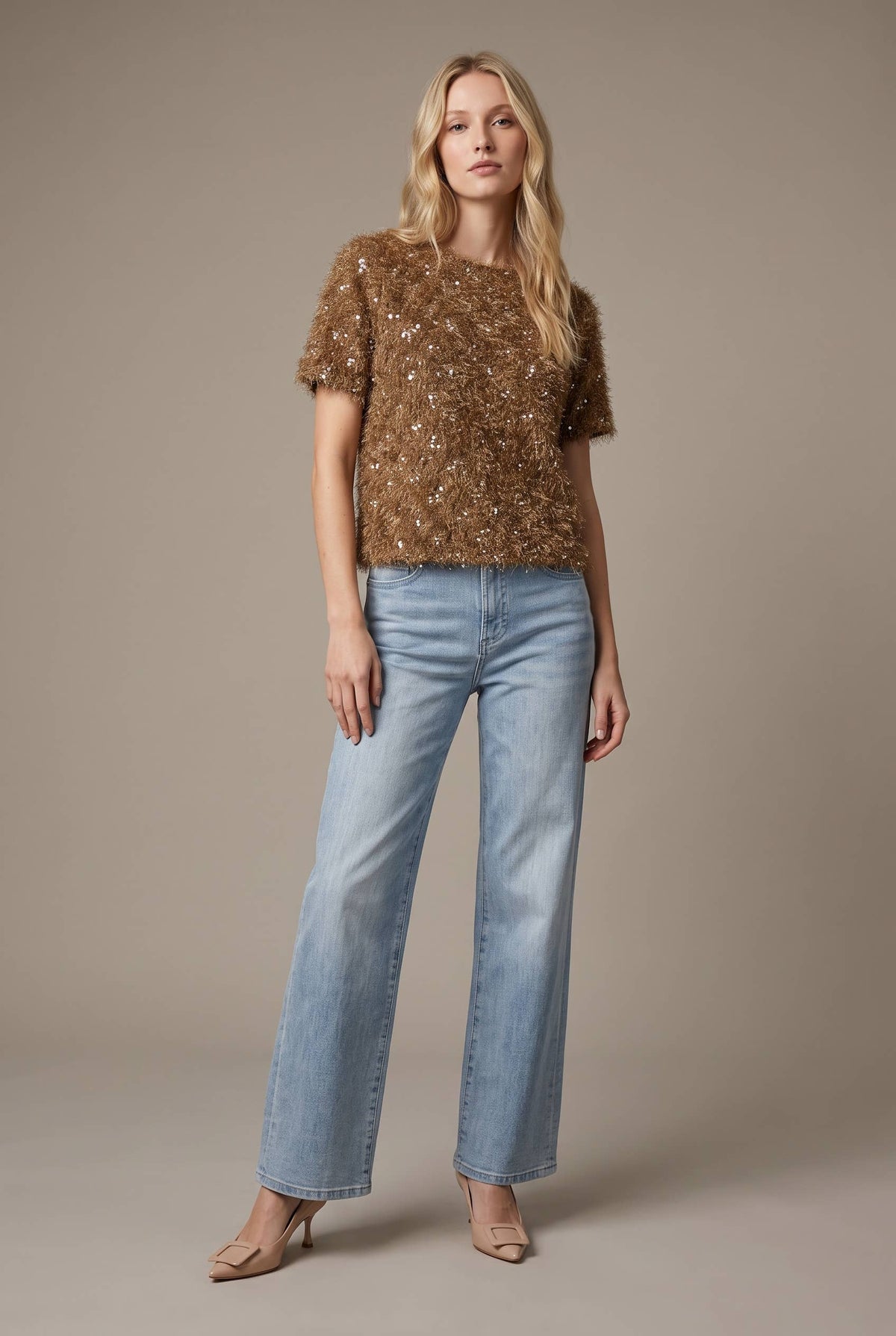 Top - Sequin Textured Short Sleeve