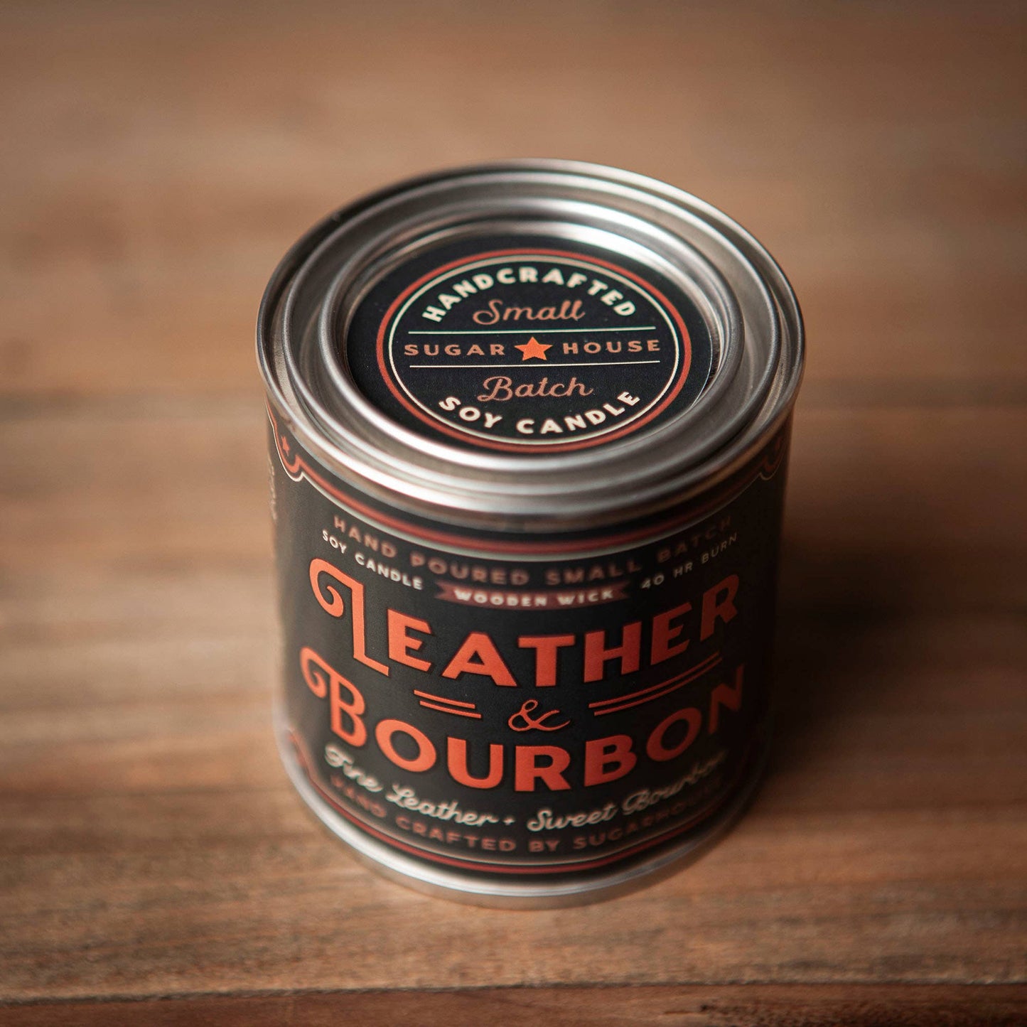 Candle - Soy with Wooden Wick - Leather & Bourbon