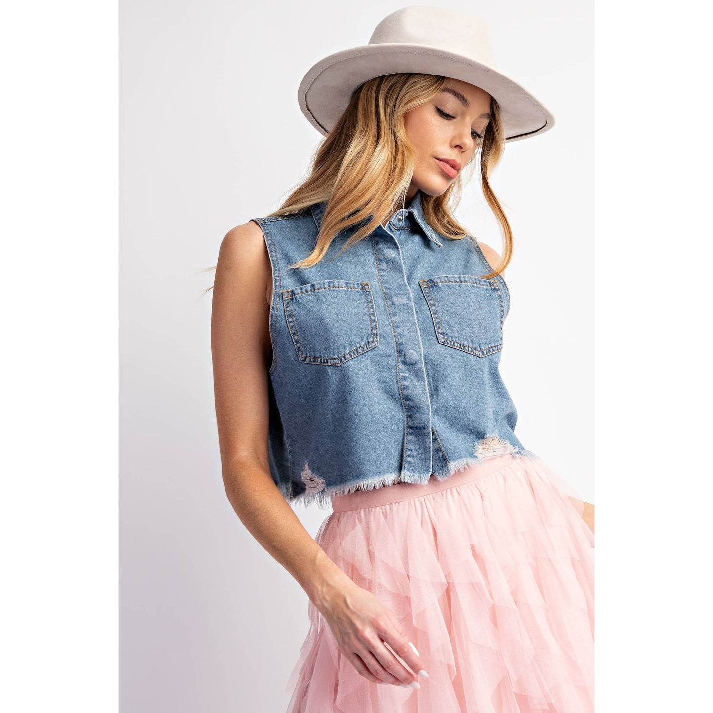 Top- Denim Washed Sleeveless