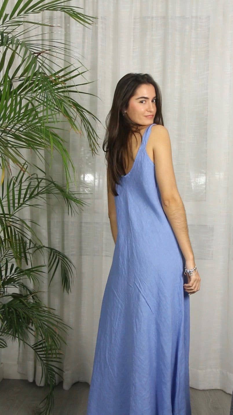 V-Neck Linen Spaghetti Strap Dress