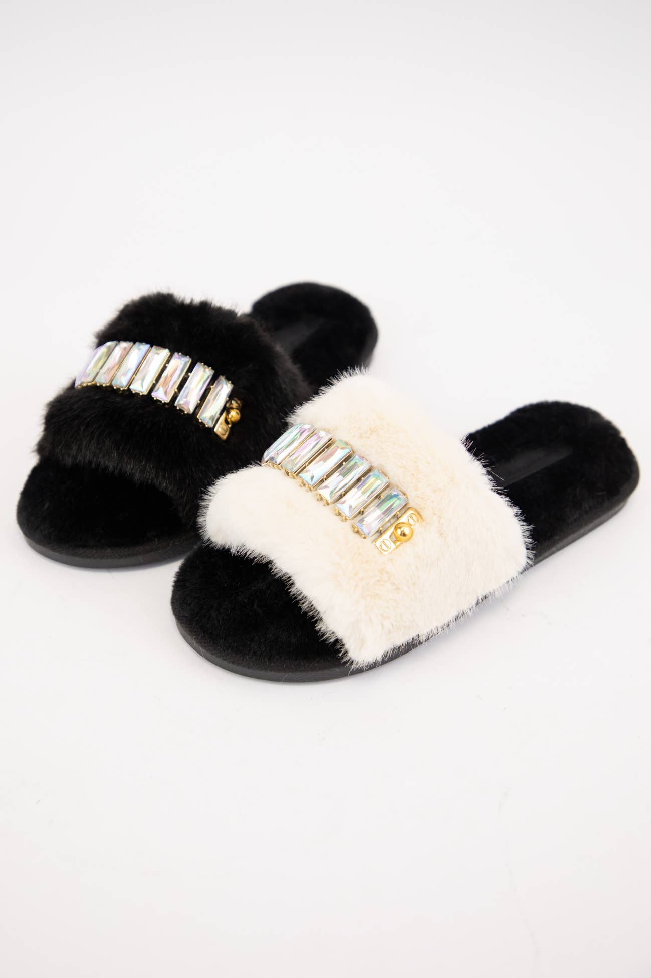 BEDAZZLED RHINESTONE DECOR FURRY SLIPPERS