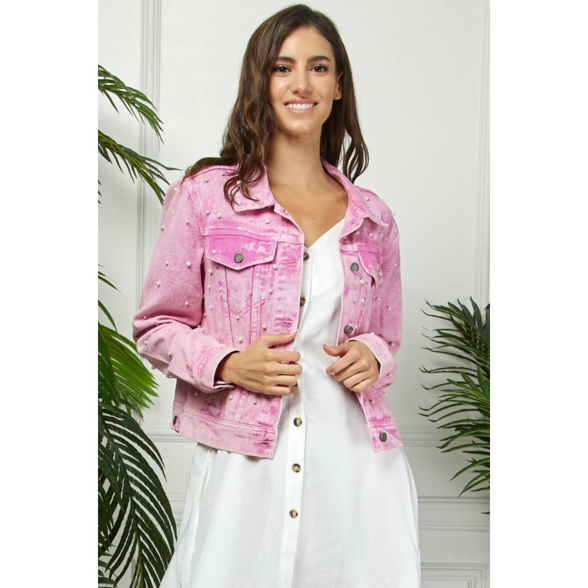 Denim Jacket- All Over Pearl Cropped
