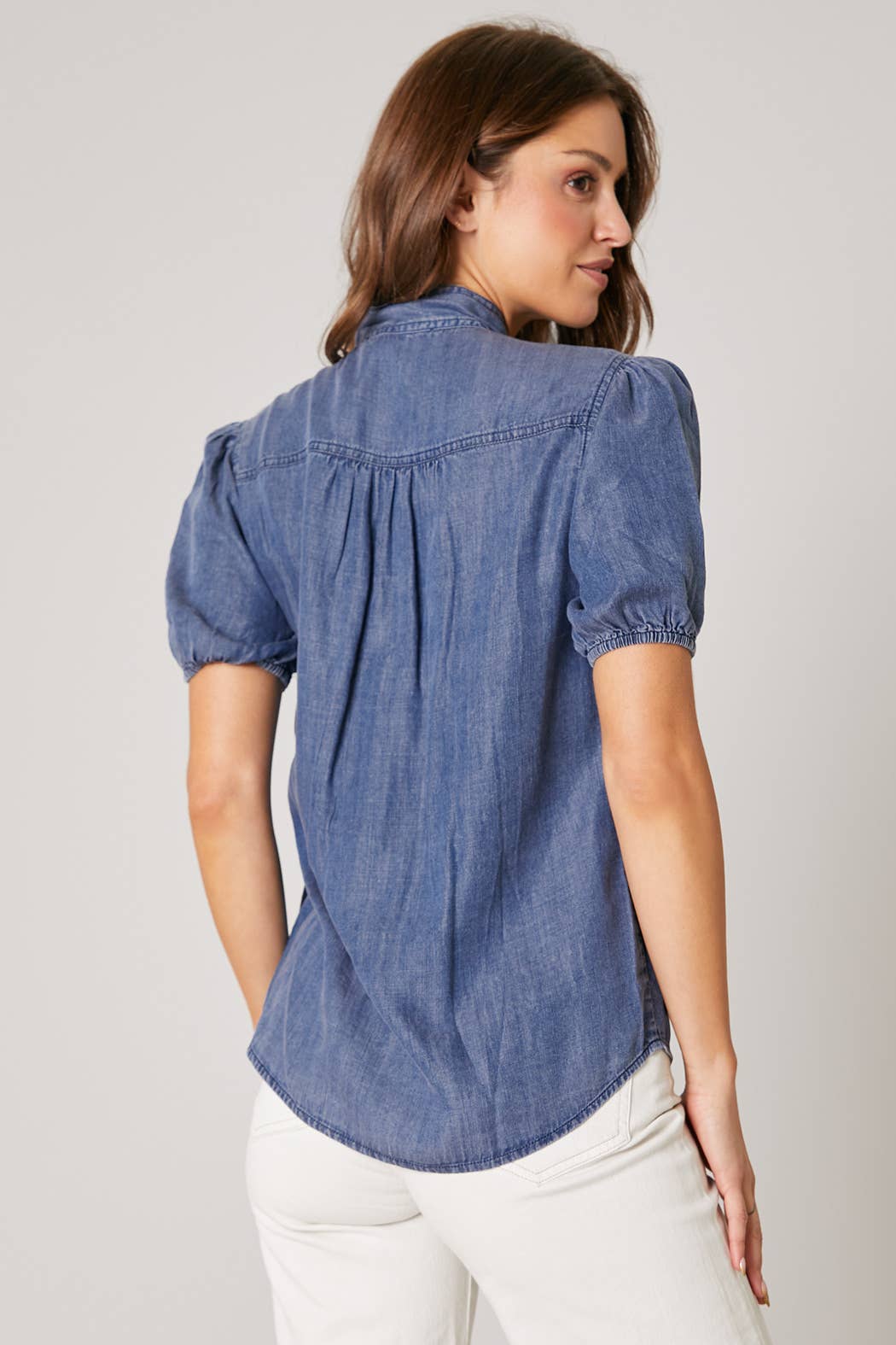 Top - Georgina Chambray Button Front Bow