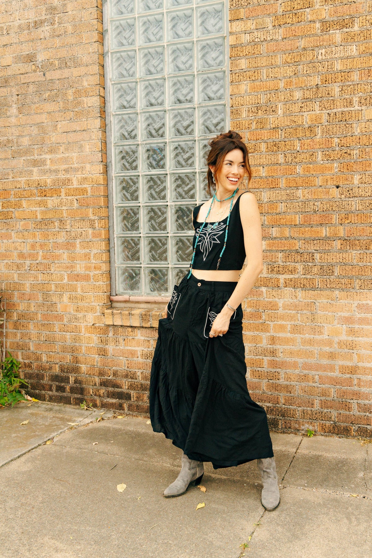 Set - Black Embroidered Top and Skirt