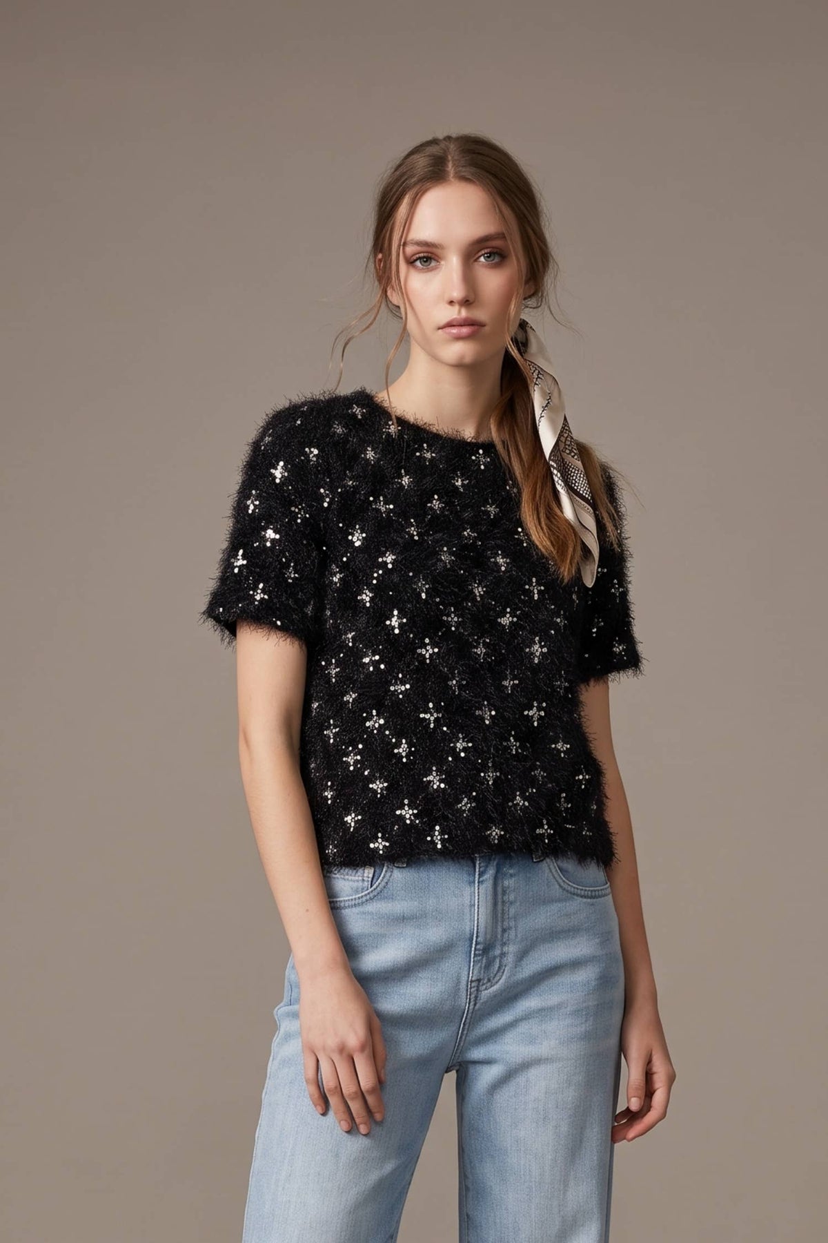Top - Sequin Textured Short Sleeve