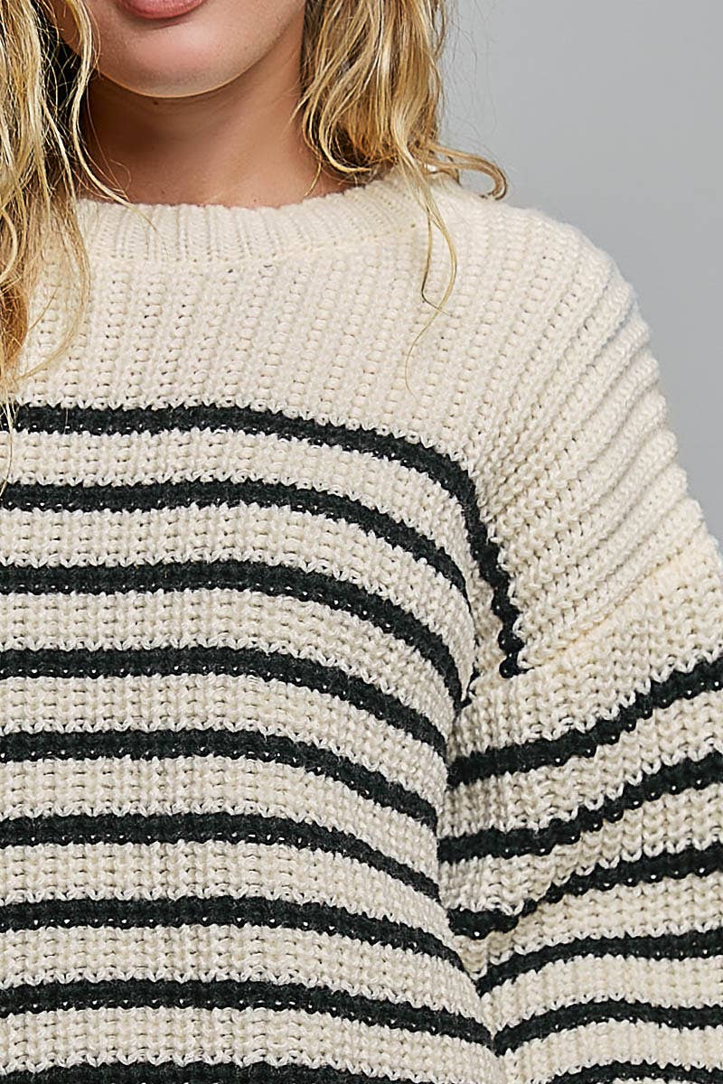 Sweater - Oversized Stripe Long Sleeve Boat Neck