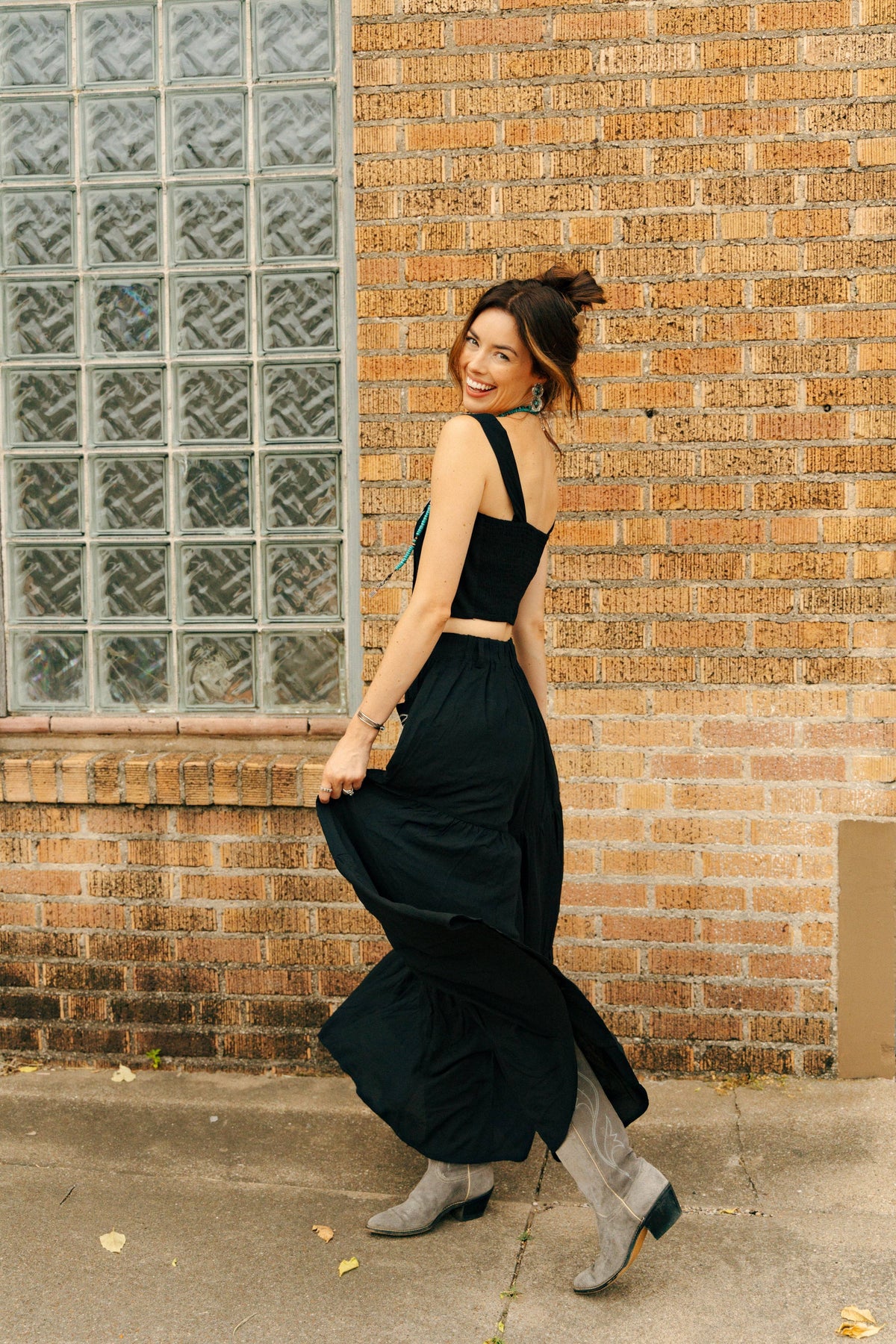 Set - Black Embroidered Top and Skirt