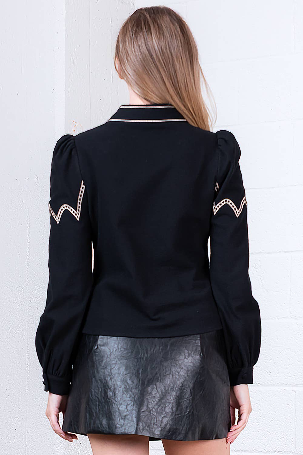 Top- Long Sleeve Black Embroidered Top