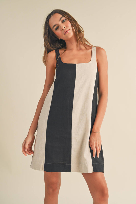 Dress- Color Block Linen Mini