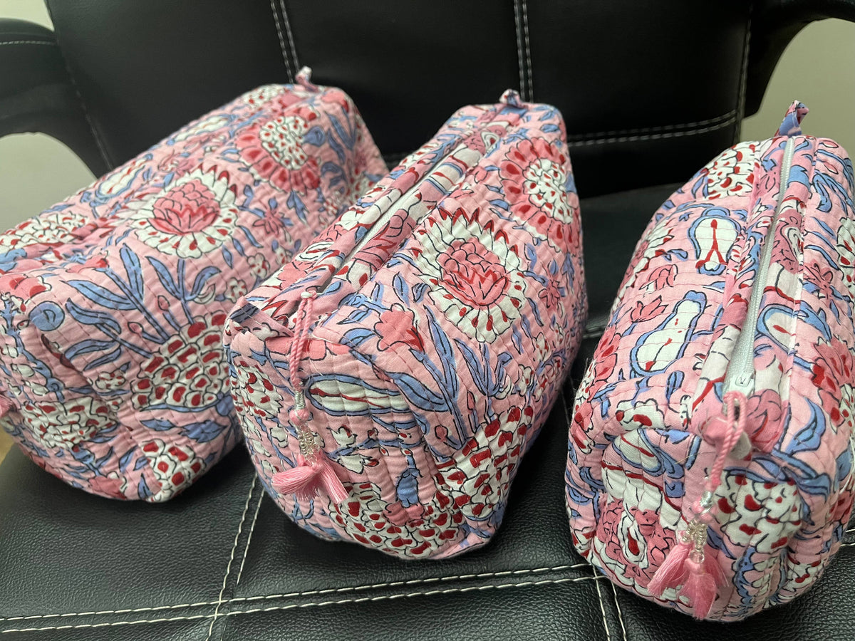 Cosmetic Bag- Assorted Block Printed Cotton
