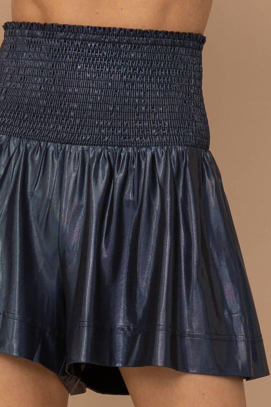 Smocked Waist Metallic Shorts