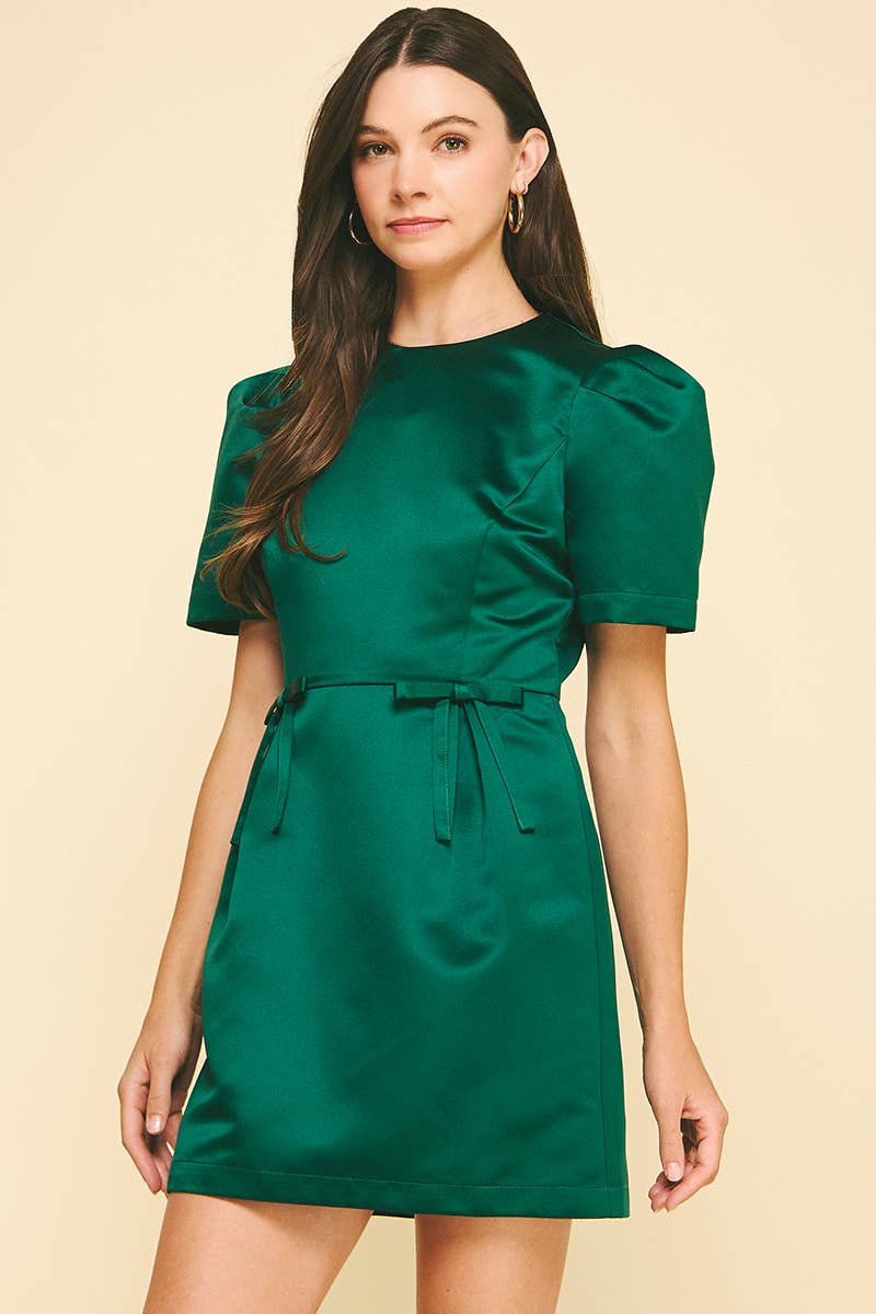 Dress - Green Ribbon Detail Mini Dress