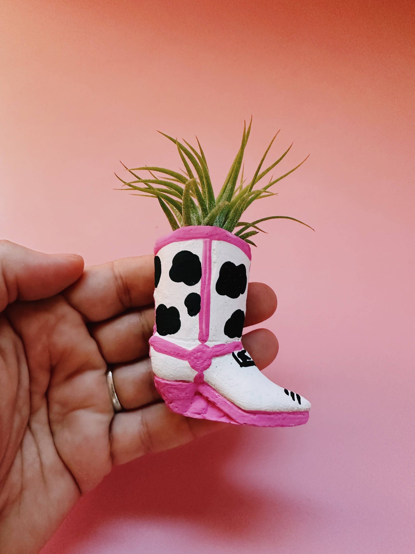 Cow Print Mini Western Boot Planter and Air Plant