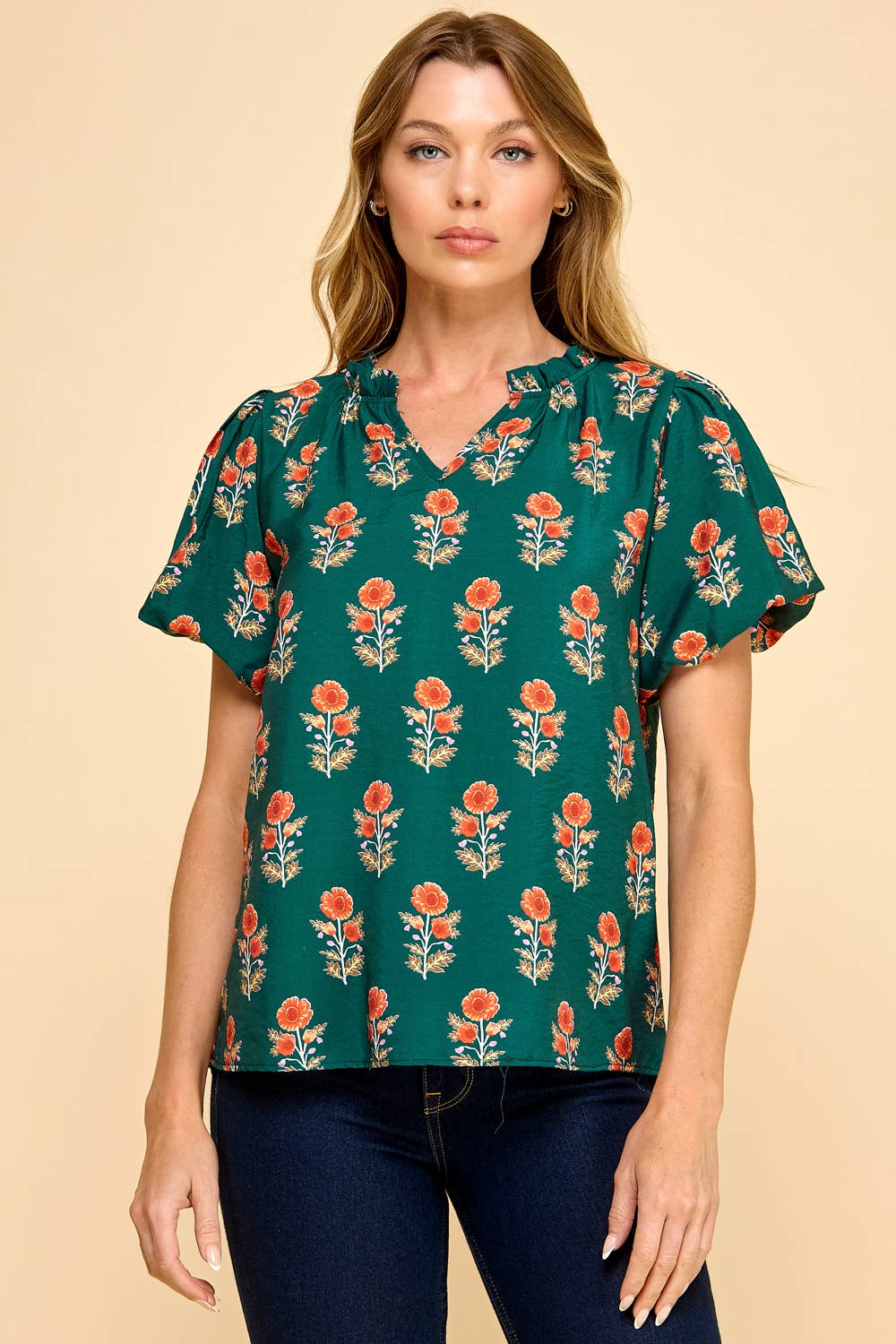 Blouse - Floral Puff Sleeve