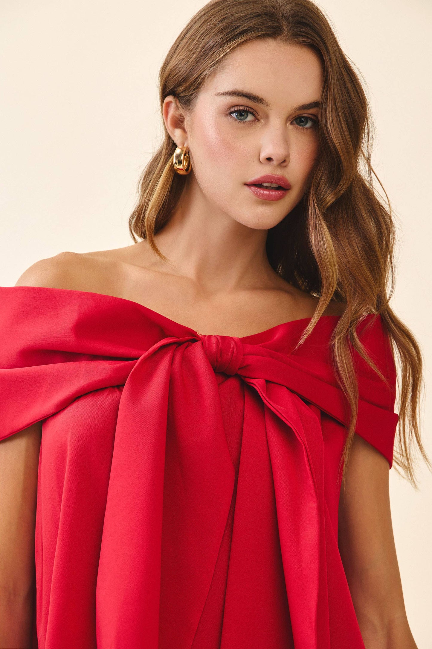 Top- Bow Accented Off The Shoulder