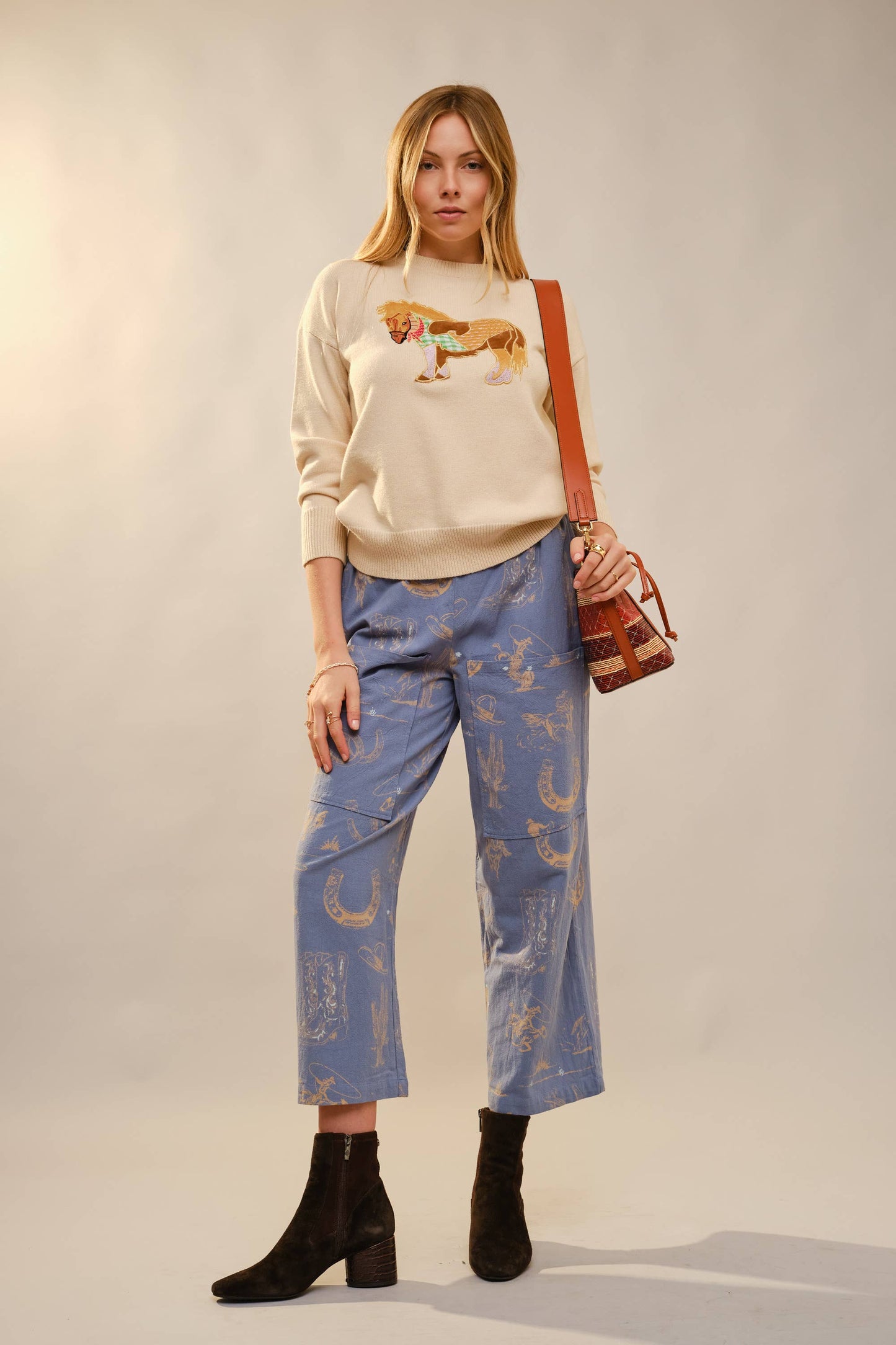Pant- Western Motif Wide Leg