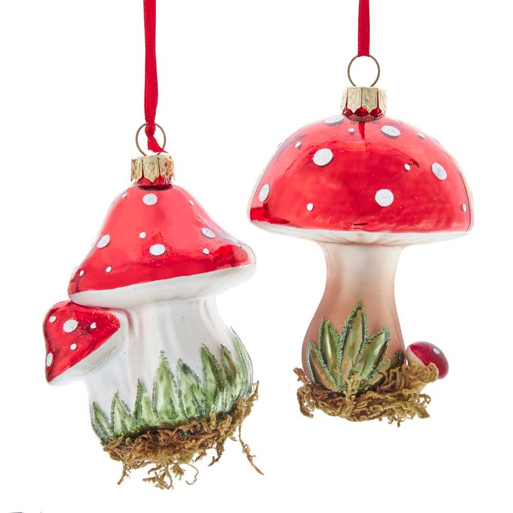 Ornament-GLASS MUSHROOM W/GLITTER