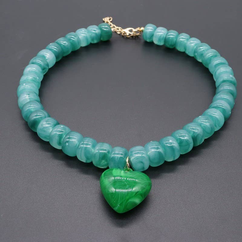 Necklace - Heart Pendant Resin Beaded