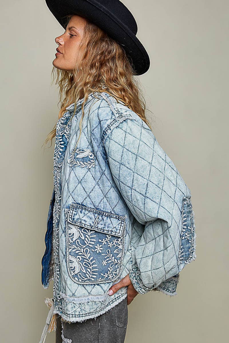 Jacket - Lace Binding Quilted Woven