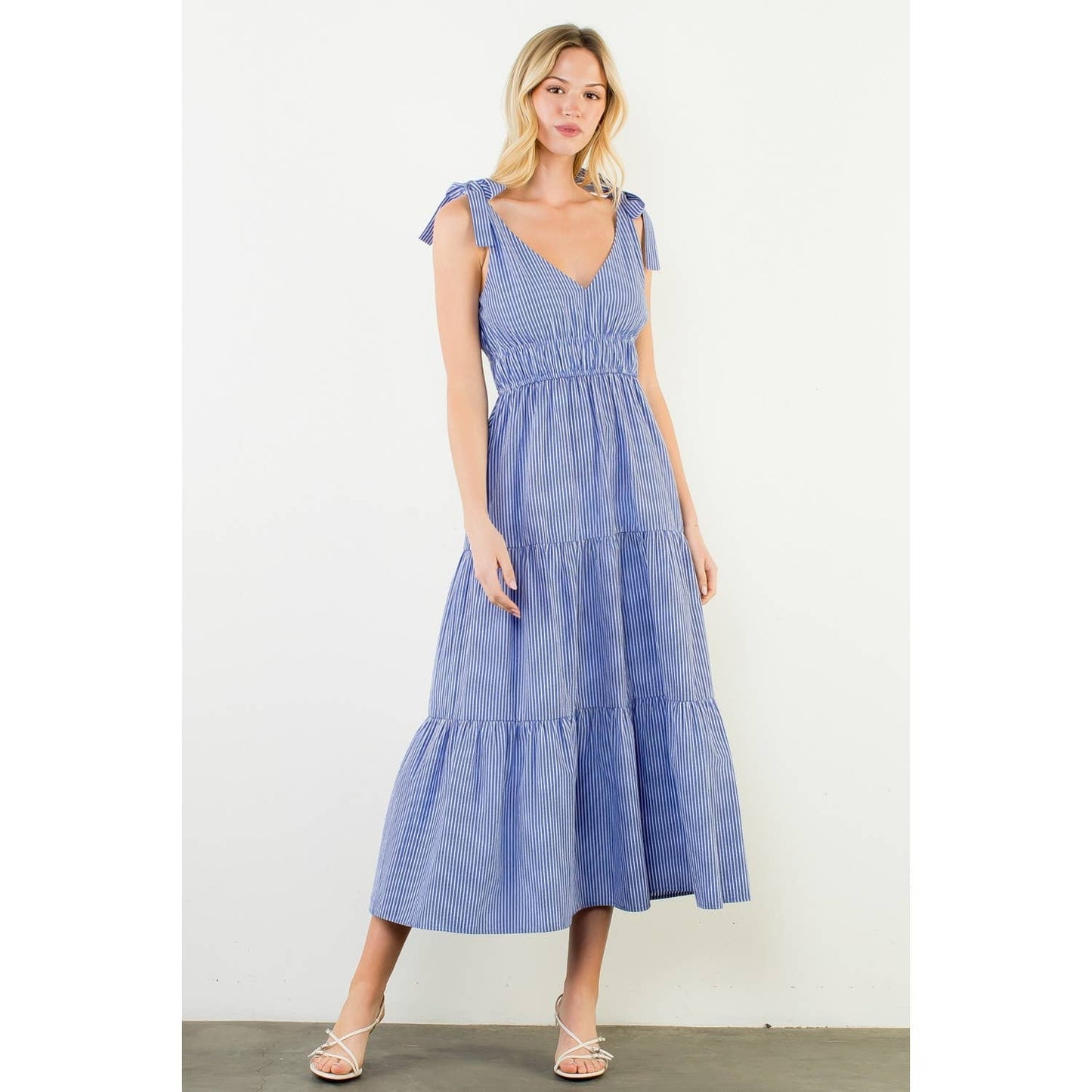 Dress - Tie Strap Striped Tiered Maxi