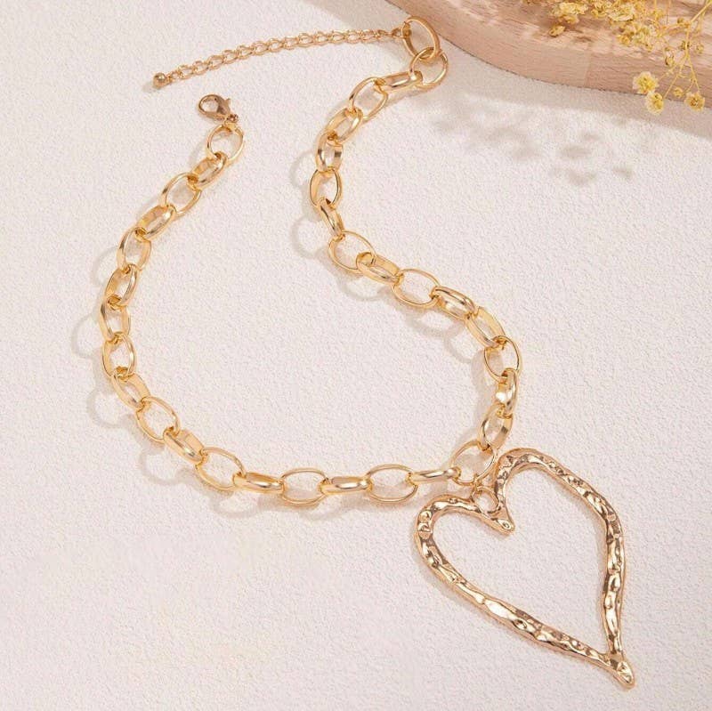 Necklace - Statement Hammered Open Heart