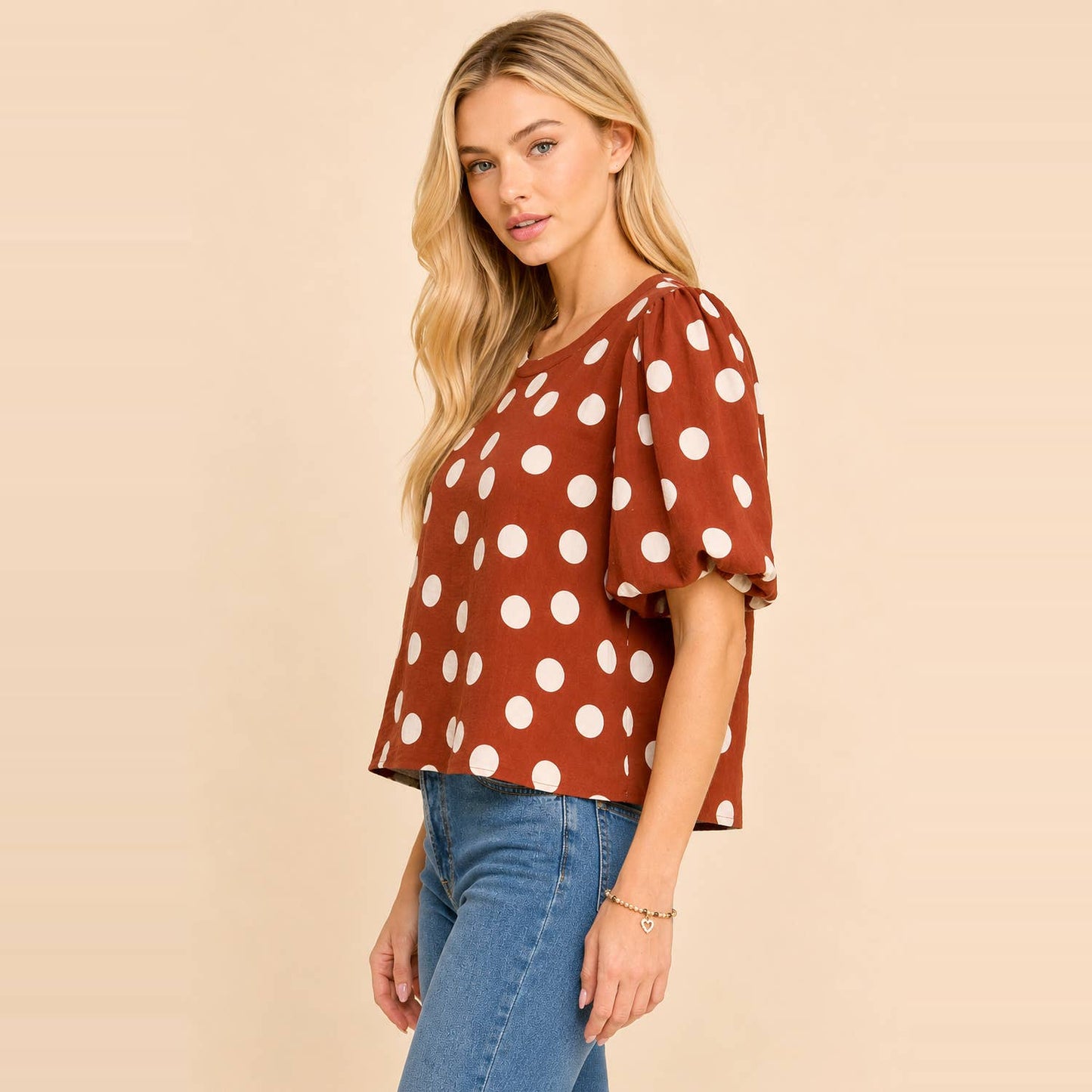 Top- Classic Polka Dot Puff Sleeve