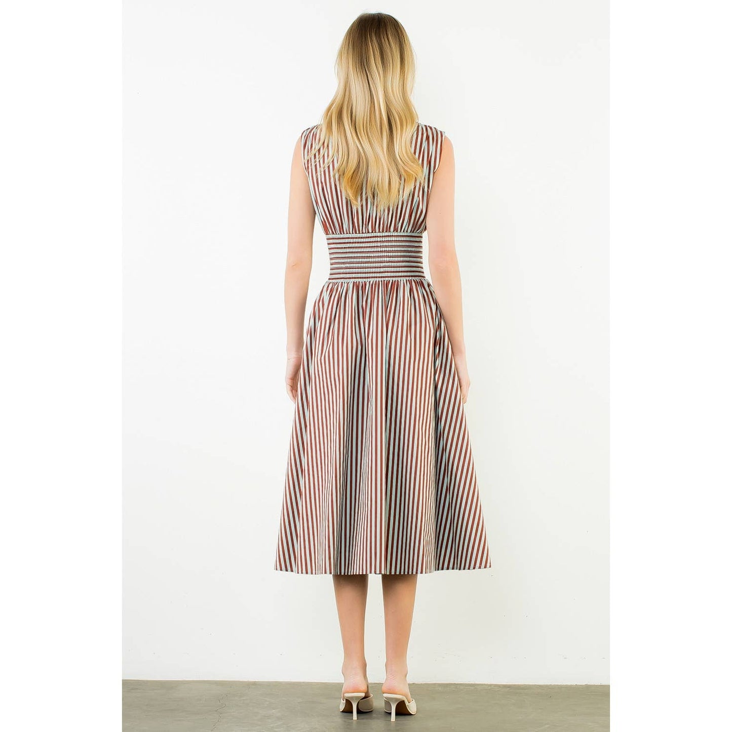 Dress- Sleeveless Vertical Stripes Zippered