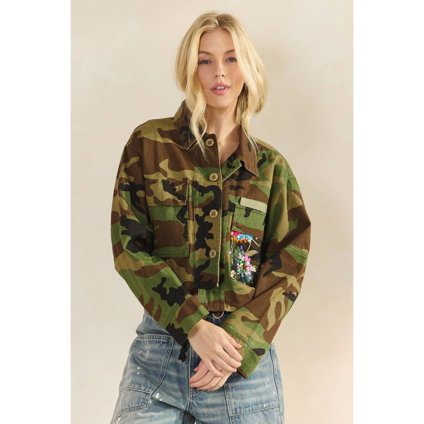 Jacket- Camo/Floral Patch