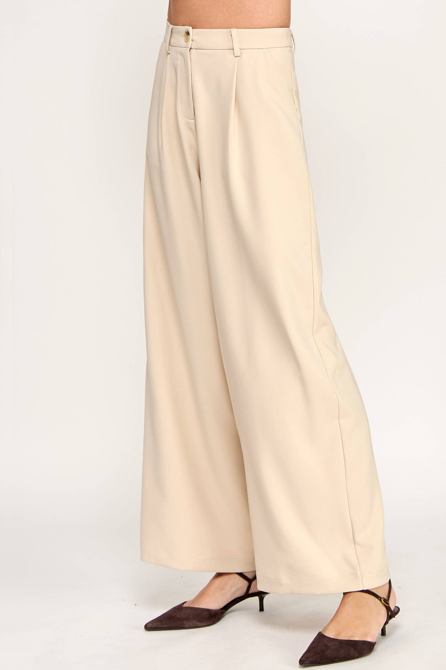 TAILORED WIDE LEG TROUSERS-TAUPE