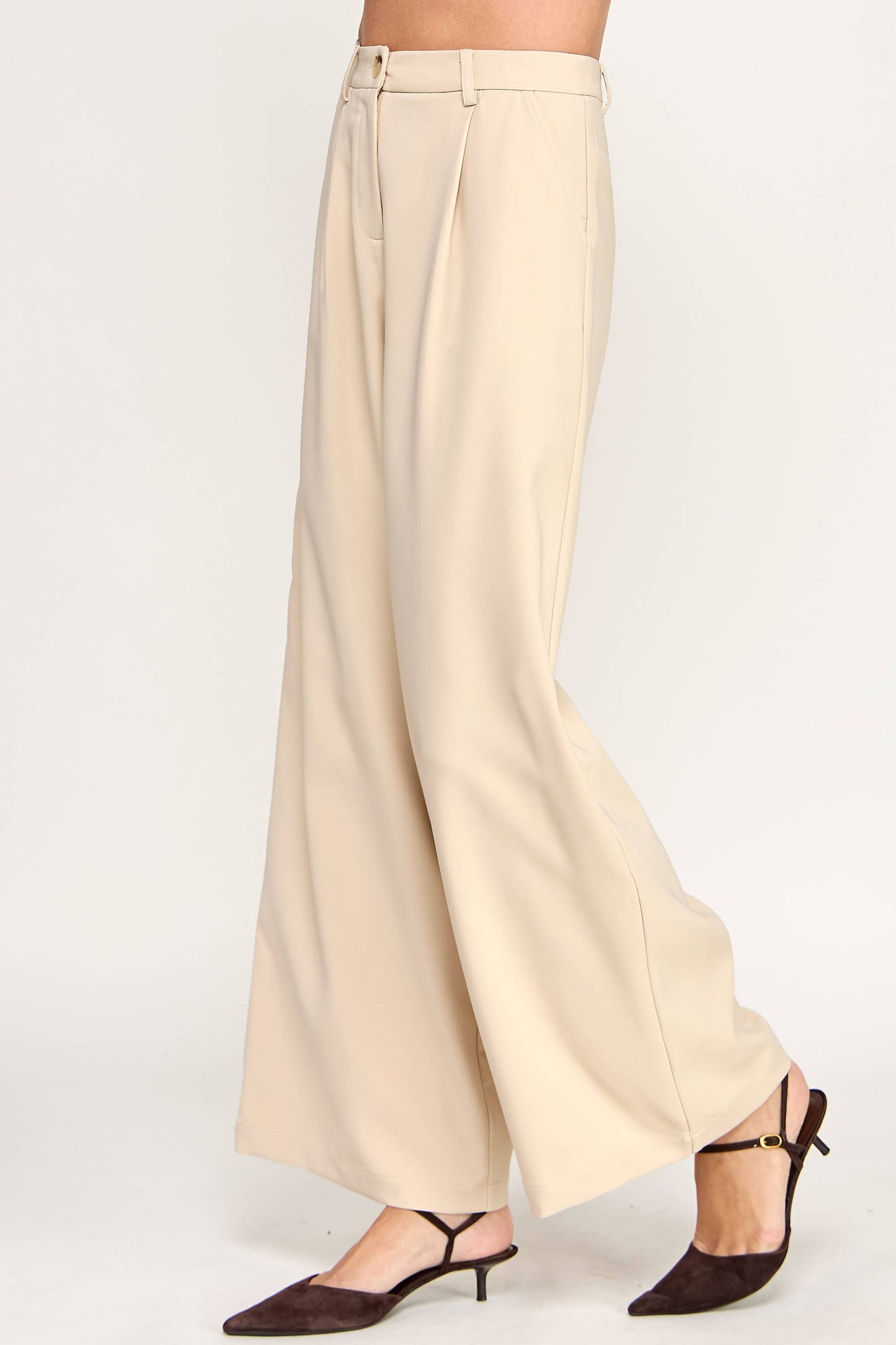 TAILORED WIDE LEG TROUSERS-TAUPE