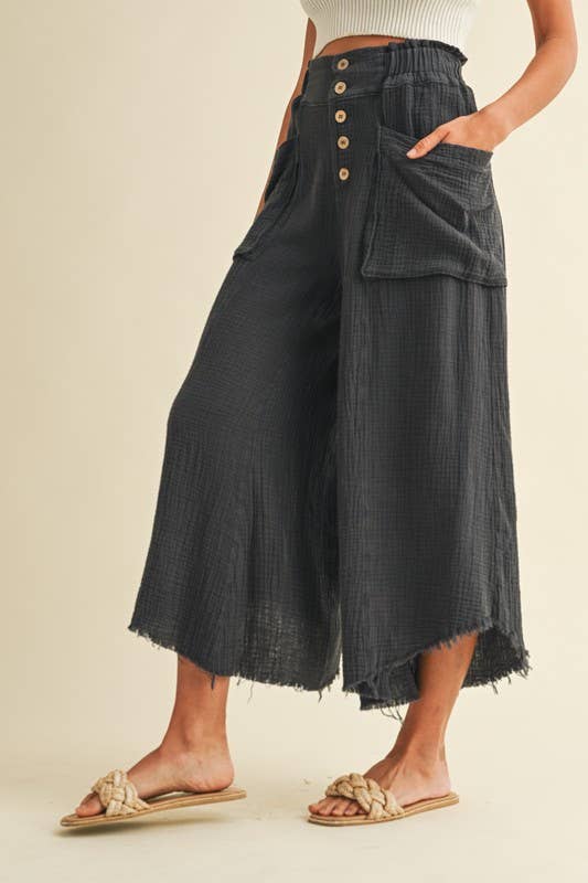 Pants - Mineral Washed Fray Hem Linen Cotton Wide