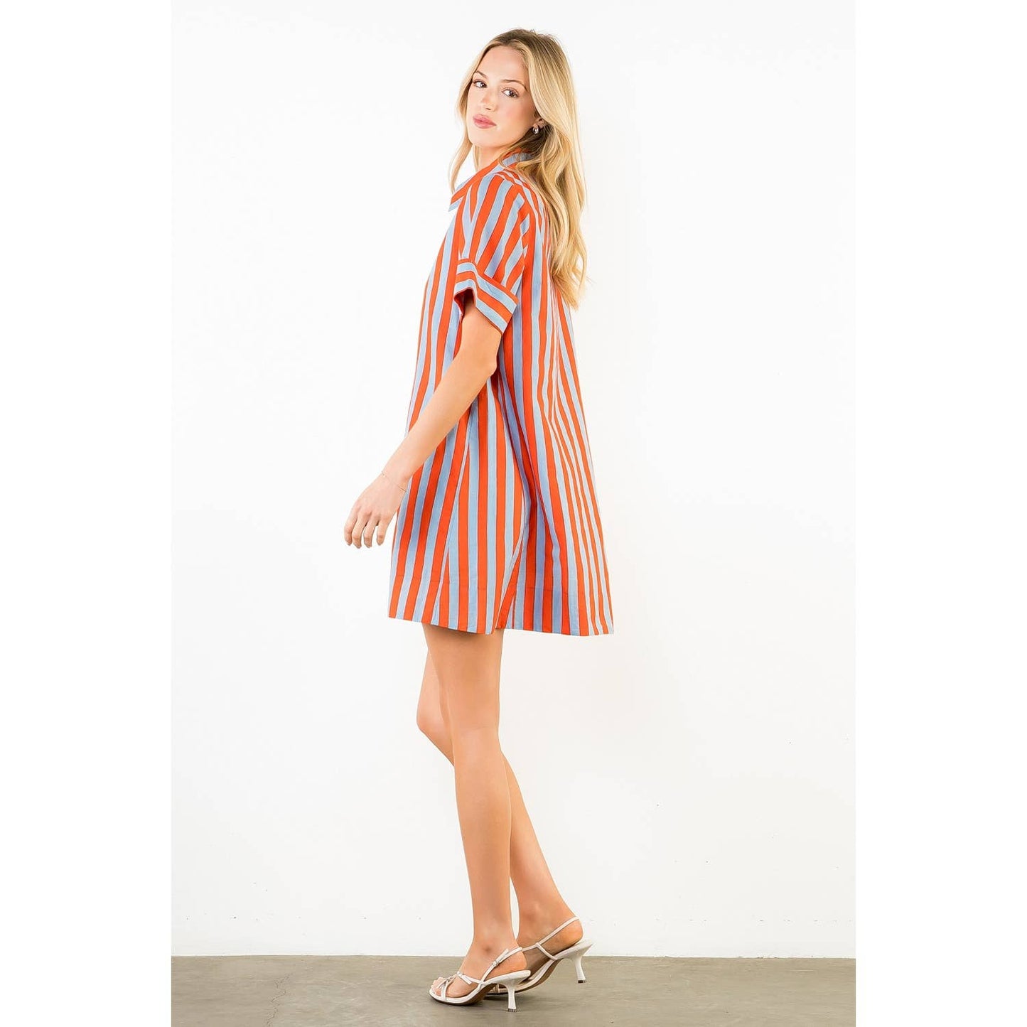 Dress- Short Sleeve Striped Button Up