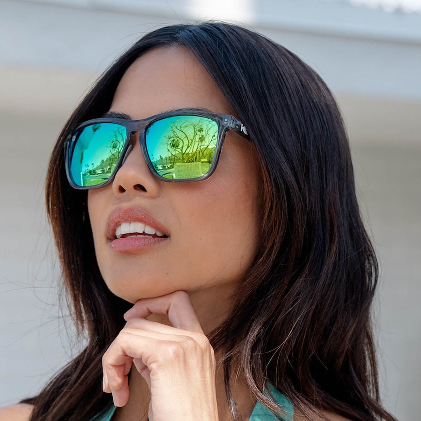 Sunglasses by Knockaround - Fast Lanes Sport - Clear Grey / Green Moonshine