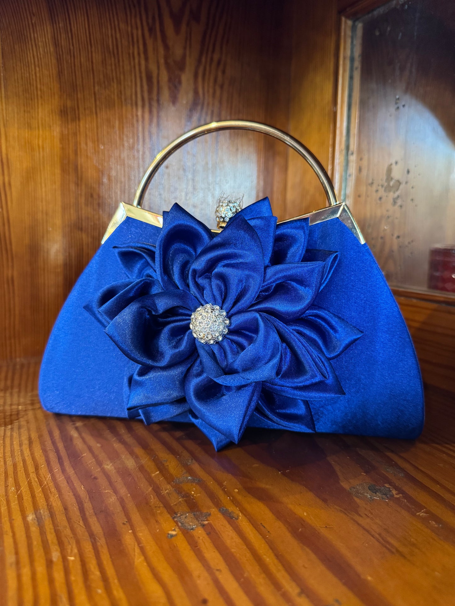 Holiday Handbag - Blue Satin Flower