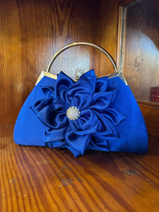 Holiday Handbag - Blue Satin Flower